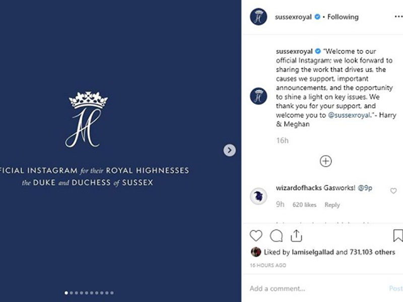 الأمير هاري وميغان ماركل يطلقان حسابهما على انستقرام... مليون متابع في وقت قياسي